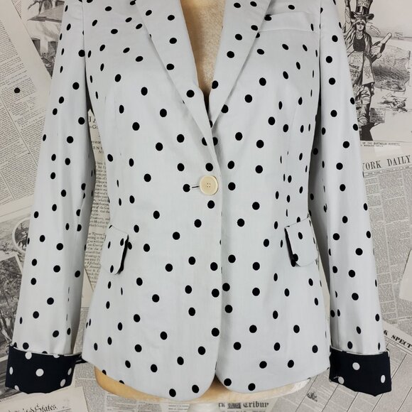 Akris Punto Light Gray Black Polka Dot Cotton Blend Single Button Blazer Size 6 - Picture 8 of 16